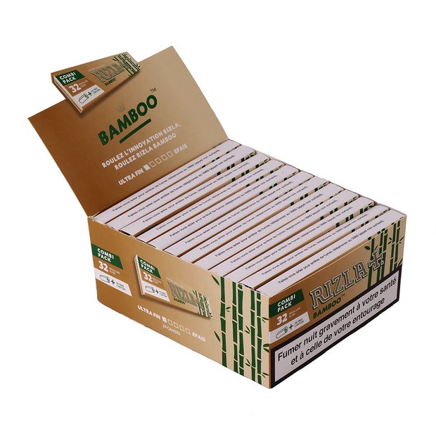 RIZLA Bamboo Kombi Paket, King Size Papers aus Bambusfasern + Tips, 24 x 32 pro Box