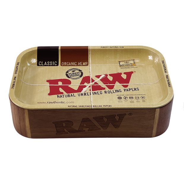 RAW Cache Box, Holzaufbewahrungsbox mit Roll-Unterlage aus Metall