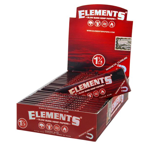 Elements Red 1 1/4 Medium Size Hanf Papers 5 Boxen (125 Heftchen)