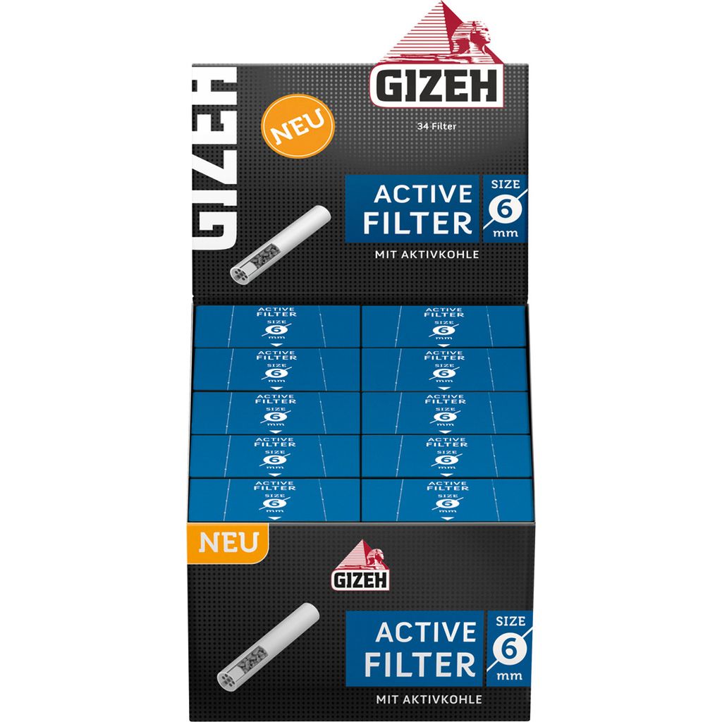 Gizeh Active Tips 8mm Activated Carbon Filter with Ceramic Caps 25 Boxes x  10 Filters