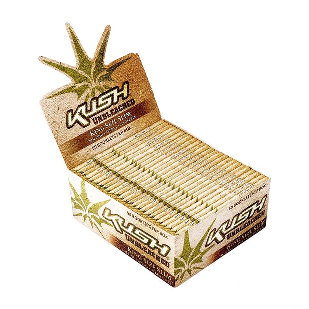 KUSH King Size Slim Papers Unbleached, 50 unbleached Papers per Booklet 1 box (50 booklets)