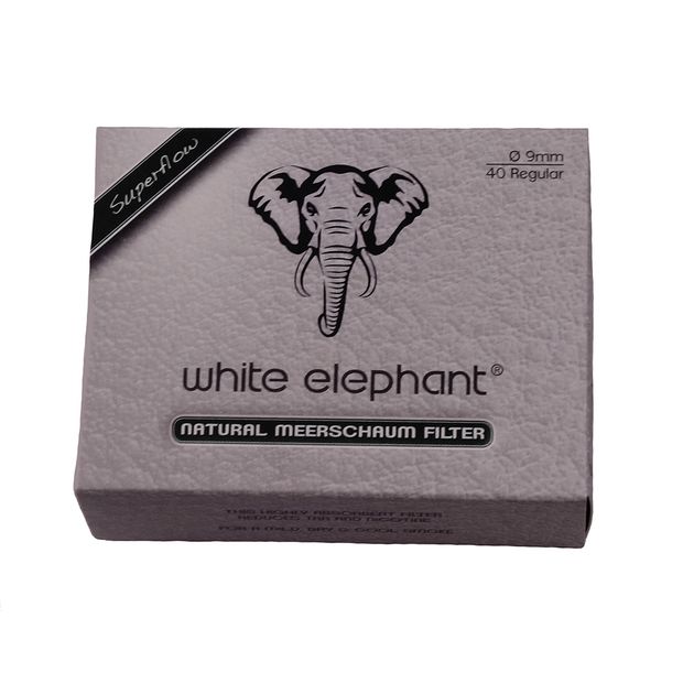 White Elephant Superflow Natur Meerschaumfilter, 9 mm Durchmesser, 40 Stk pro Packung 3 Packungen (120 Filter)