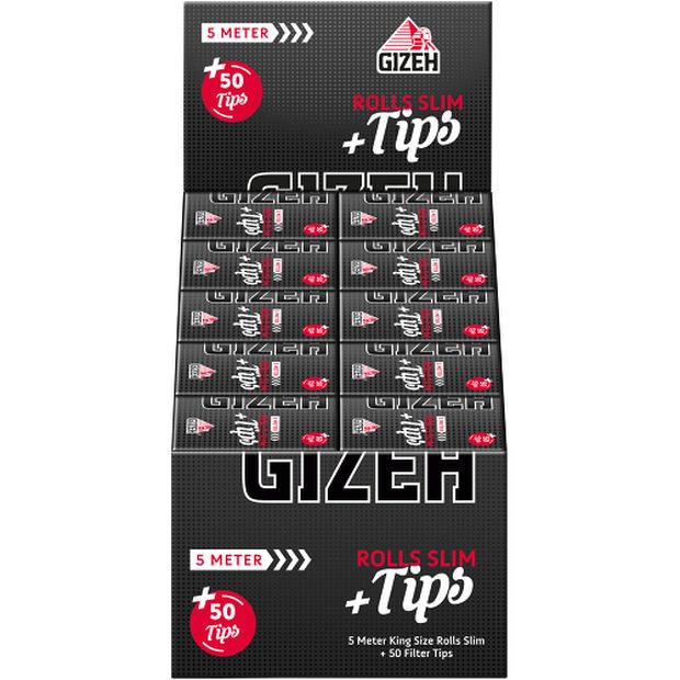 GIZEH Black Rolls + Tips, 5 Meter Blttchen + 50 Tips 1 Box (20 Rolls)