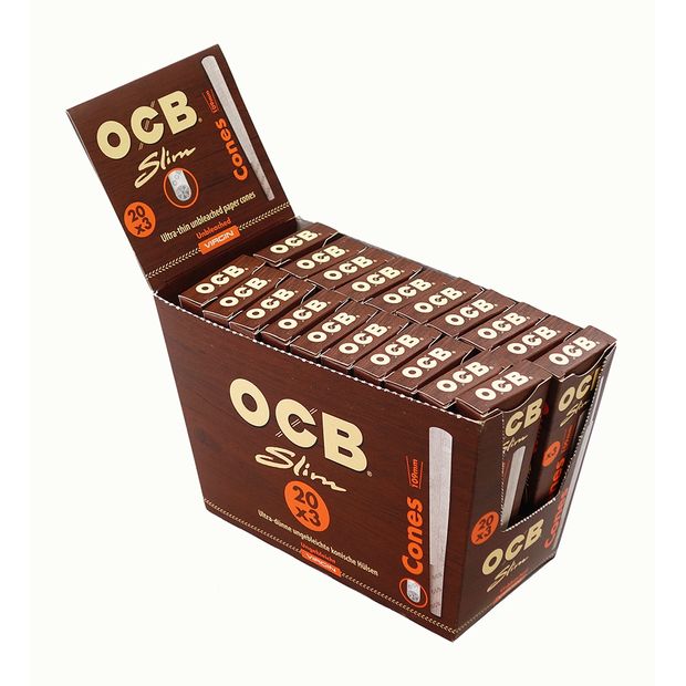 OCB Virgin Slim Cones Unbleached, 109 mm, 20 packages (60 cones) per box  2 boxes (40 packages)