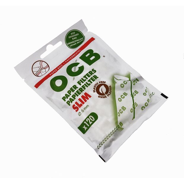 OCB Paper Filter Slim 6mm, environmentally friendly paper filters in paper bags 10 bags (1200 filters)