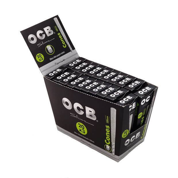 OCB Premium Slim Cones, 109 mm, pre-rolled with integrated tip 1 box (20 packages)