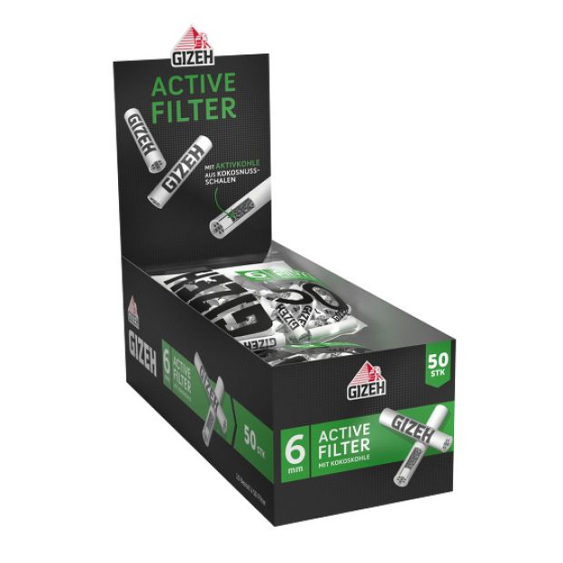 GIZEH Black Active Filter 6 mm, im wiederverschliebaren 50er-Beutel 3 Boxen (30 Beutel)