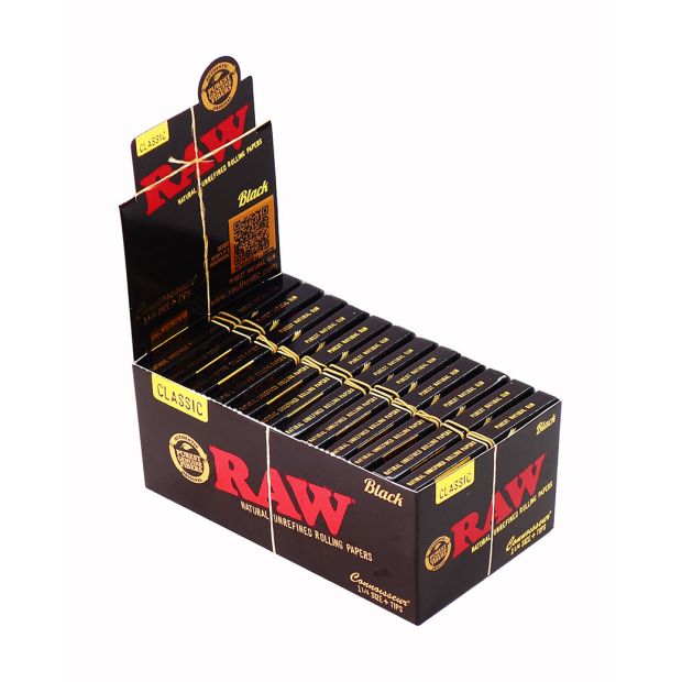 RAW Black Connoisseur 1 1/4 + Tips, ultra-dnne Medium...