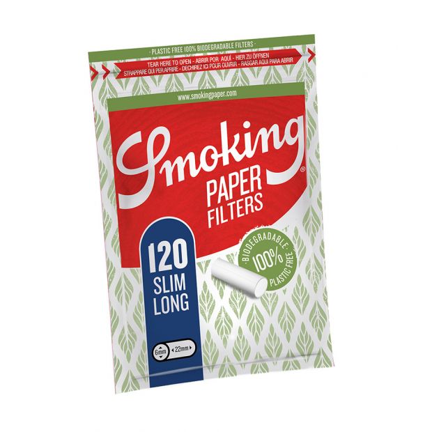 Smoking Slim Long Paper Filters, 6 x 22 mm, 120 per bag 1 bag (120 filters)