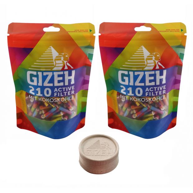 Spar-Set: 2 Beutel GIZEH Rainbow Active Filter (420 Stk!) + GIZEH Hemp Grinder